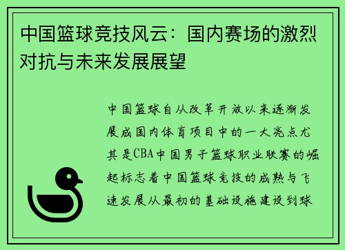 中国篮球竞技风云：国内赛场的激烈对抗与未来发展展望
